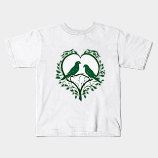 Emerald Lovebirds Heart Design No. 668 Kids T-Shirt